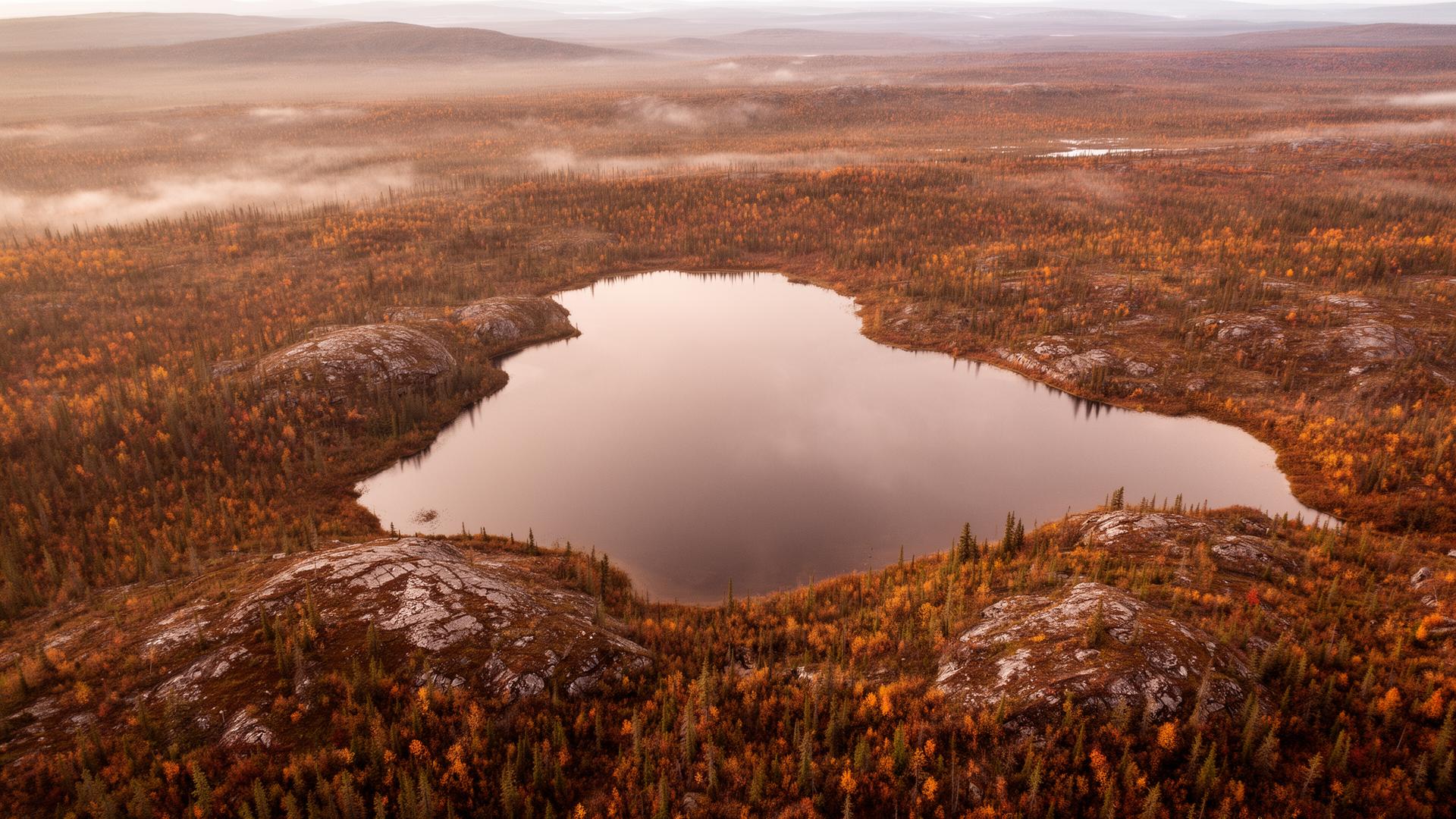 Aerial view of remote northern Canadian terrain near Namew Lake